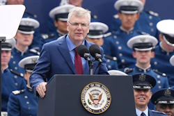 Secretary of the Air Force Troy Meink speaks during the United States Air Force Academy Graduation Ceremony at Falcon Stadium, Thursday, May 28, 2026, at the United States Air Force Academy in Colorado Springs, Colo.
