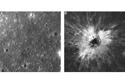 This combination of photos made by NASA's Lunar Reconnaissance Orbiter shows the same area on the surface of the moon before and after a newly-discovered crater in May 2024.