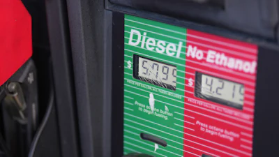Gas station fuel pump display showing diesel and no ethanol options with price per gallon